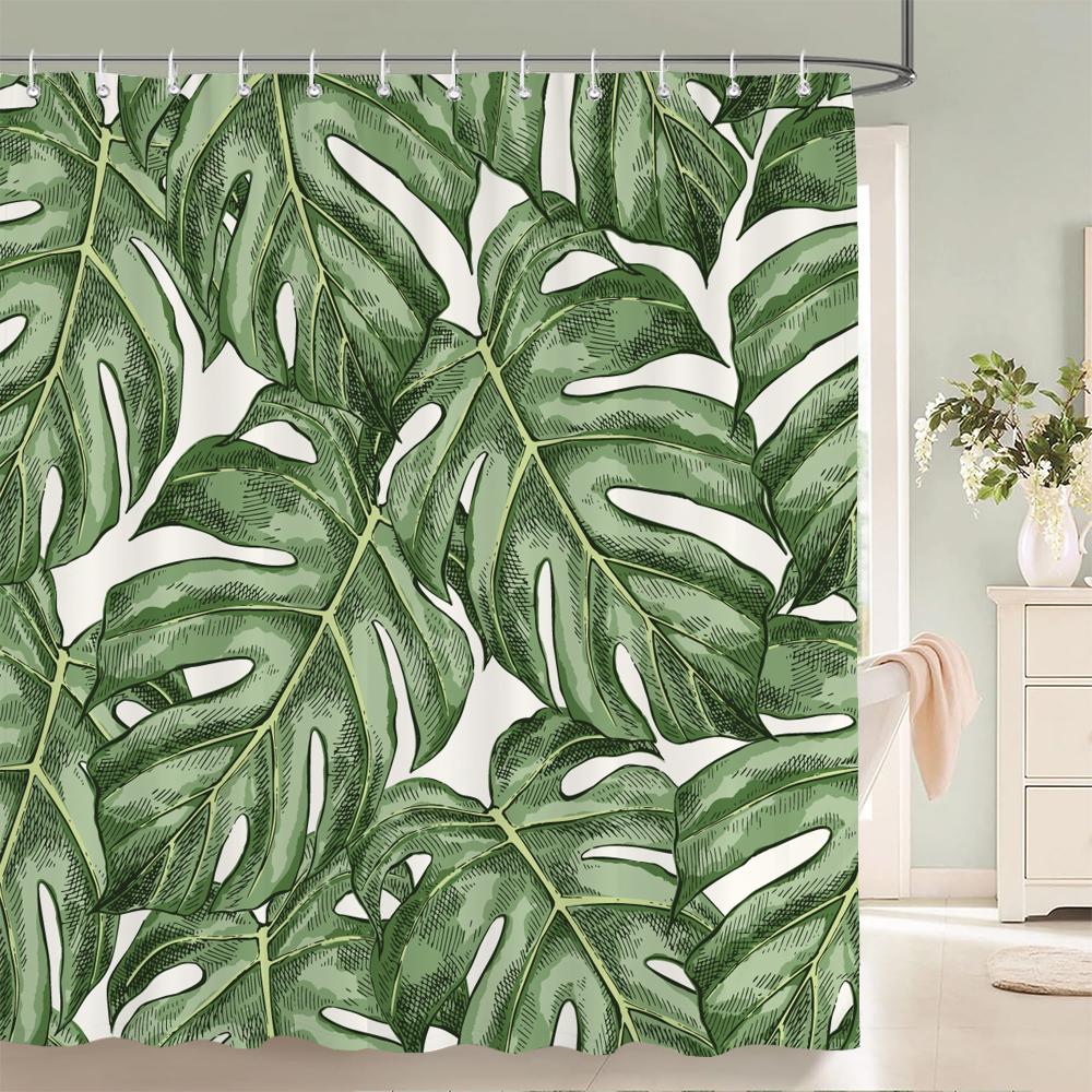3D Bathroom Curtains Tropical Green Plants Palm Leaf Shower Curtain Waterproof Fabric Bath Screen With Hooks Home Decor Curtain