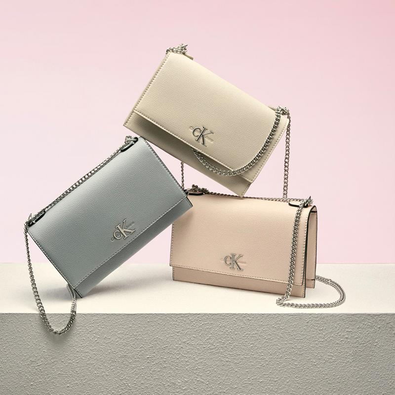 Calvin Klein Minimalist Metal Buckle Chain Flap Crossbody Bag Women Shoulder Bag Gray Blue DH2806-PC6