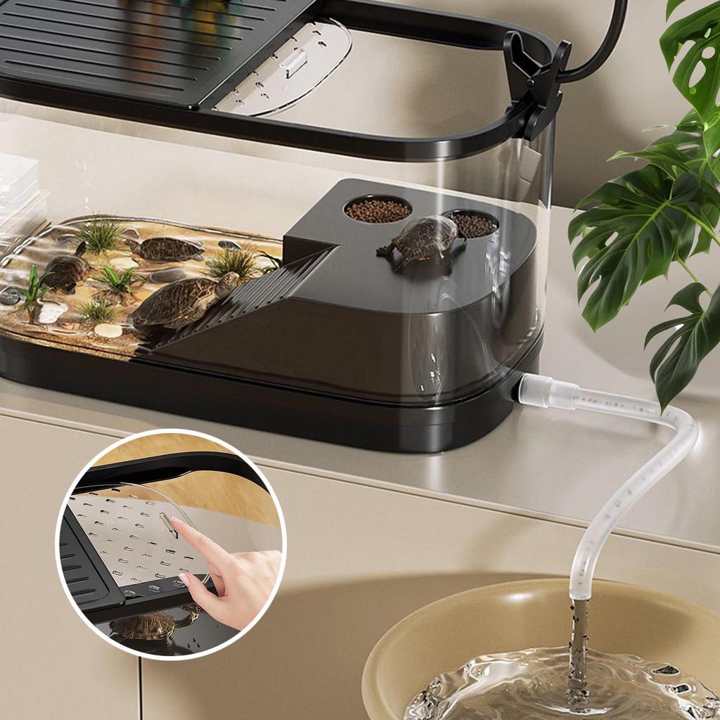 Turtle Tank With A Platforms And Drainage Desktop Tortoise Aquarium Reptile Enclosure Terrarium Pet Aquarium Prevent Escaping