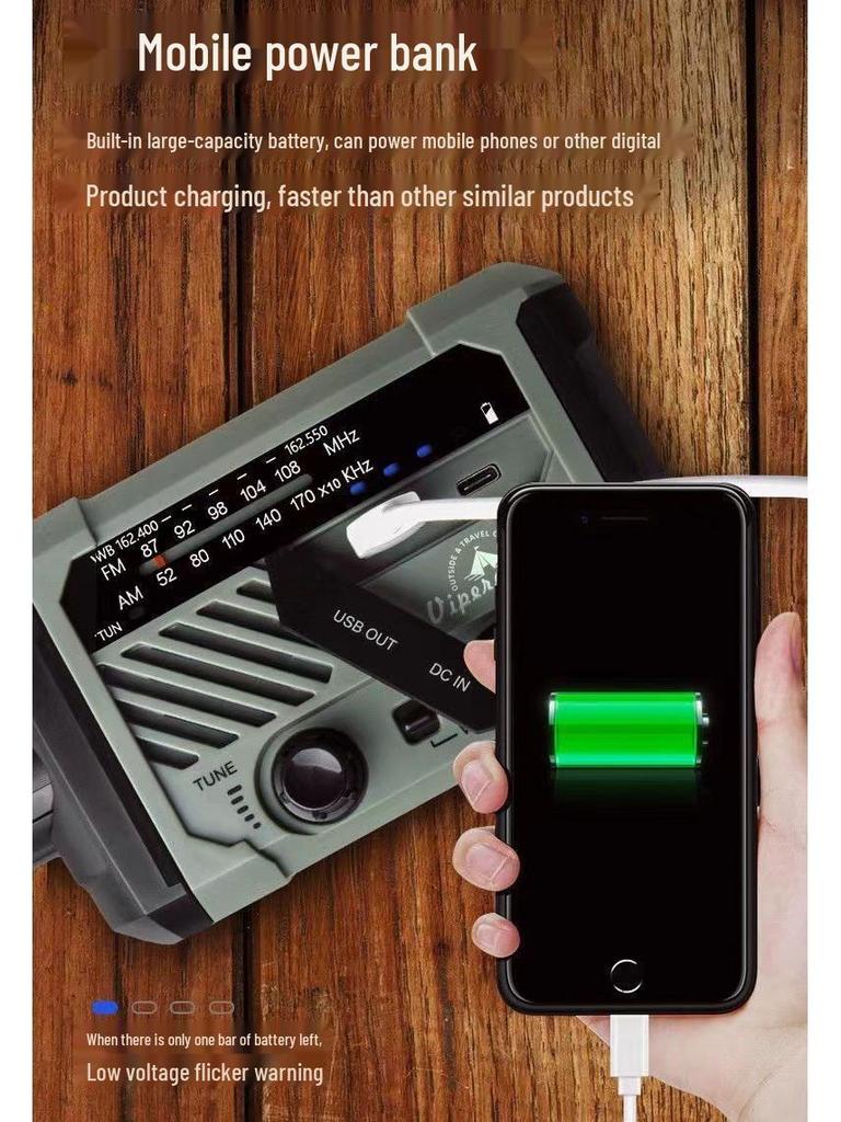 Multifunctional Solar-Powered Emergency Radio & Flashlight with Hand-Crank Power Generator and Waterproof Power Bank