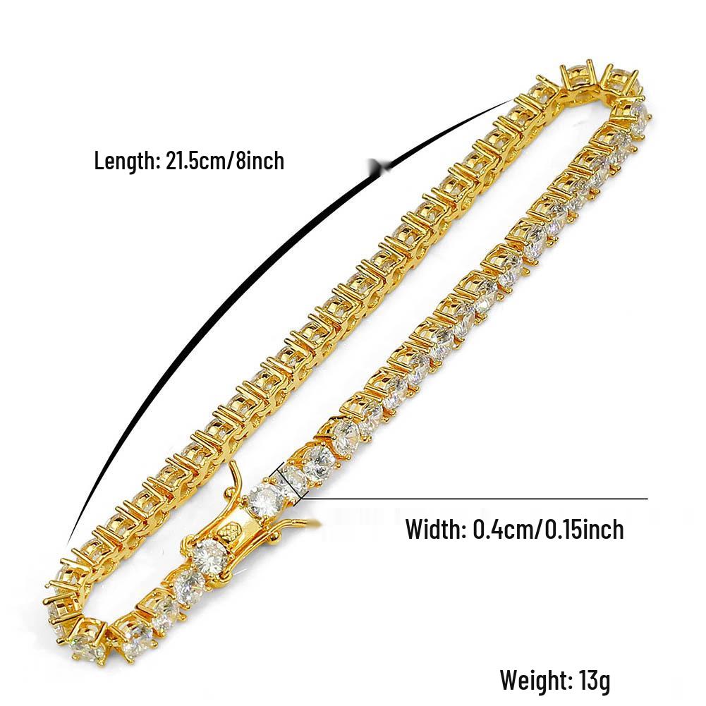 4mm zirkonový tenisový náramek pro muže - evropský a americký styl, hip hopový design