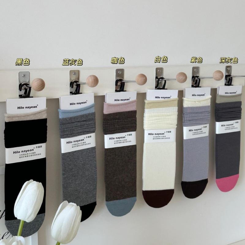 

Nanye Socks Rolled Edge Contrast Boneless Socks Women S Medium Tube Socks New Combed Cotton Pile Socks One size fits all темно-коричневого кольору