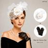 2Pcs Womens Floral Fascinator Hat and Lace Gloves Set for Tea Party Derby Cocktail Party