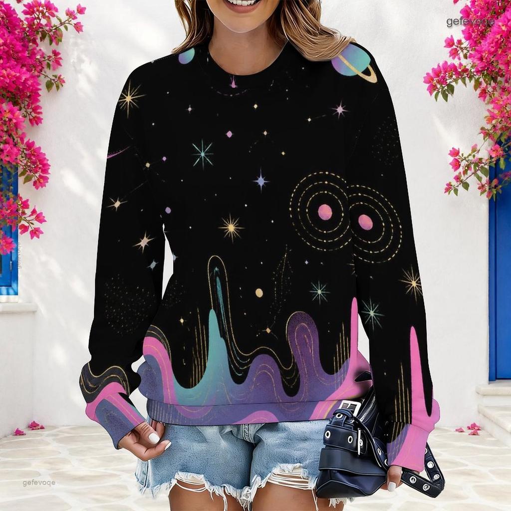 Plus Size Womens Crew Neck Long Sleeve Pullover Soft Loose Casual Daily Street Leisure Sweatshirt