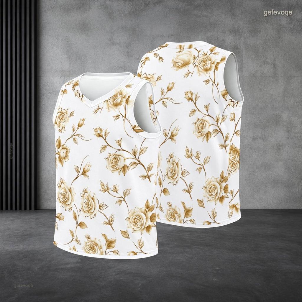 Men s Plus Size V Neck Sleeveless Floral Printed Straight Hem Tank Top