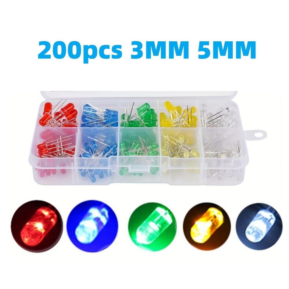 200 Pcs Led Diode Lights LED Diodes 3mm 5mm Clear LED Light Emitting Diodes Bulb LED Lamp for Science Experiment Circuit