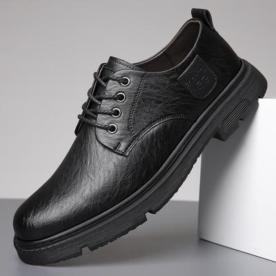 Fashion Spring Autumn Big Head Cargo Shoes for Men Solid Color Leisure Driving Shoes Male Soft Soles Business Round Toe Leather Shoe Man