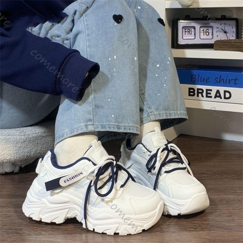 Fashion Comemore Platform Sneakers for Women Spring Autumn Casual Mesh White Fashion Lace Up Sports Shoes Chunky Mixed Color Tennis Shoe