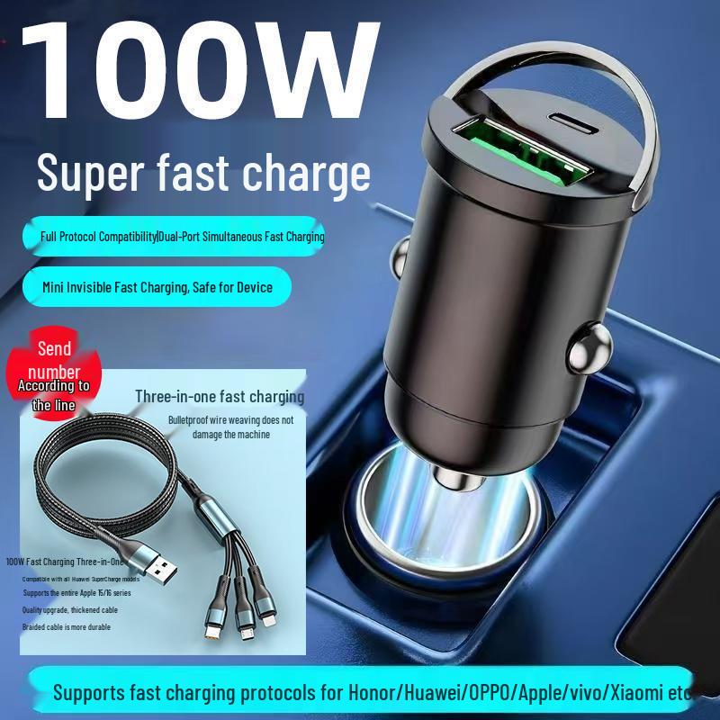 Mini USB Type-C Fast Car Charger with Flash Charge Capability