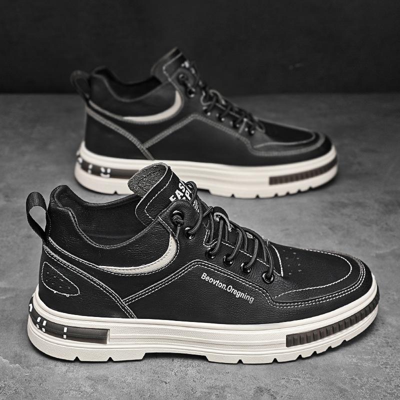 Men's Shoes Spring New Item Men's Casual One Foot Leather Shoes White Board Shoes High Top Martin Boots Versatile Trendy Shoes