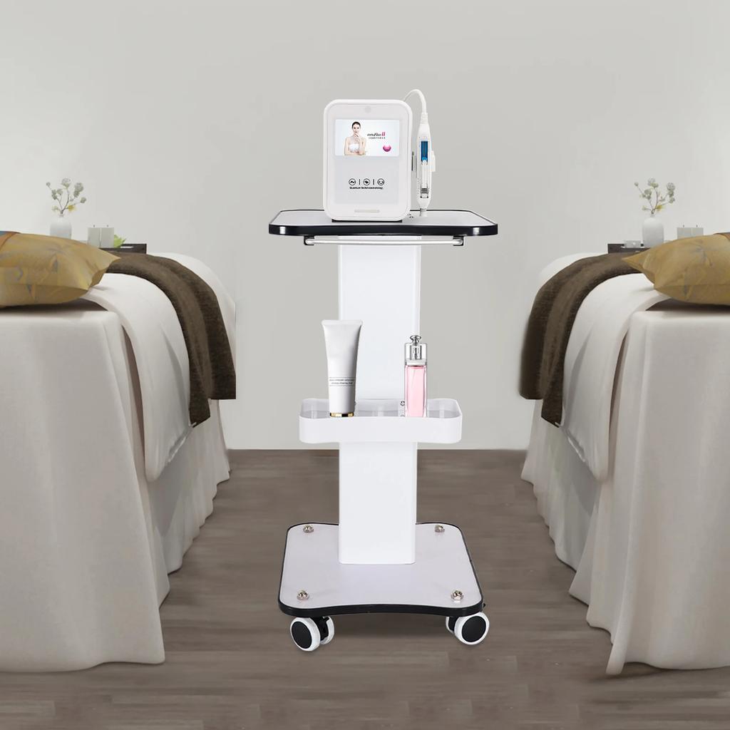 Beauty Rolling Cart with Handle 3 Tier White Beauty Storage Stand Beauty Salon Trolley SPA Beauty Machine Holder Organizer