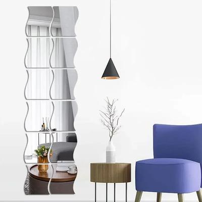 6pcs Waves Shape Mirror Tiles Wall Stickers Self-Stickers 3D Wall Stickers DIY Art Decals Room Bathroom Kitchen Home Decorations