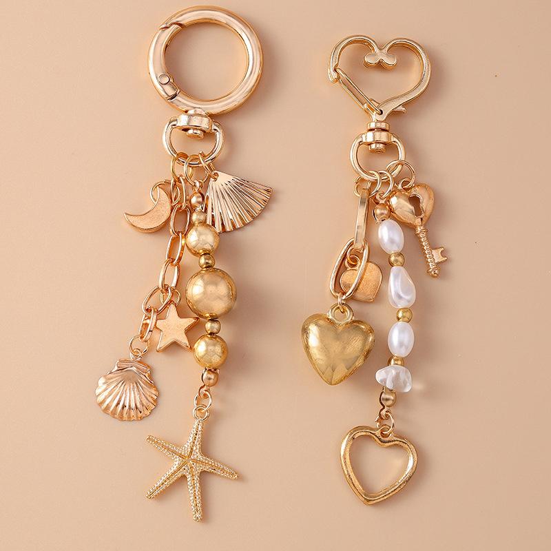 Alloy Love Heart Key Chain Shell Starfish Key Ring Pendants For Women Girls Handbag Decor Diy Handmade Jewelry Gifts