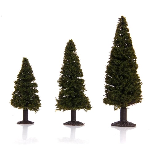 [No-Brand] Set of 15 Cedar Tree Model Trees, 6-10cm Tall, 3 Sizes for Model Trains