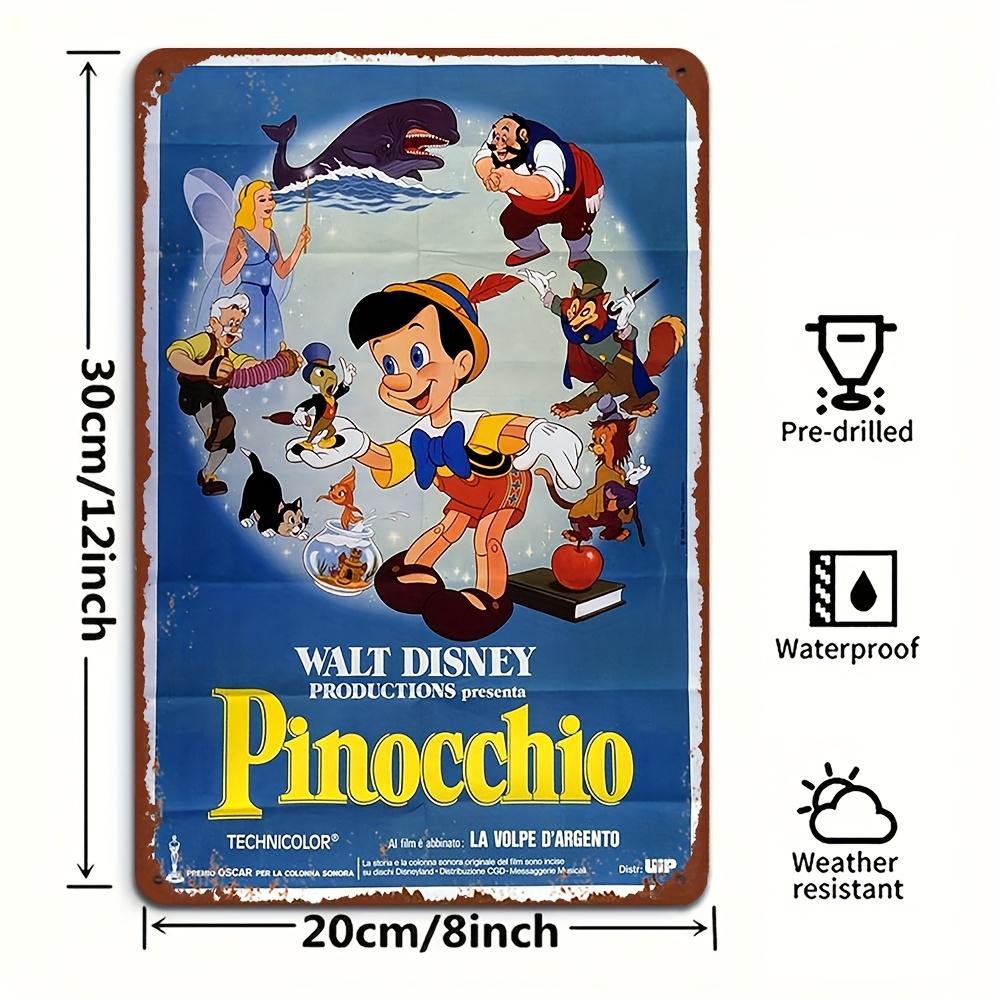 A Beautifully Designed Tin Sign Featuring Authorized Classic Cartoon Characters Pinocchio And Geppetto, Officially Licensed for