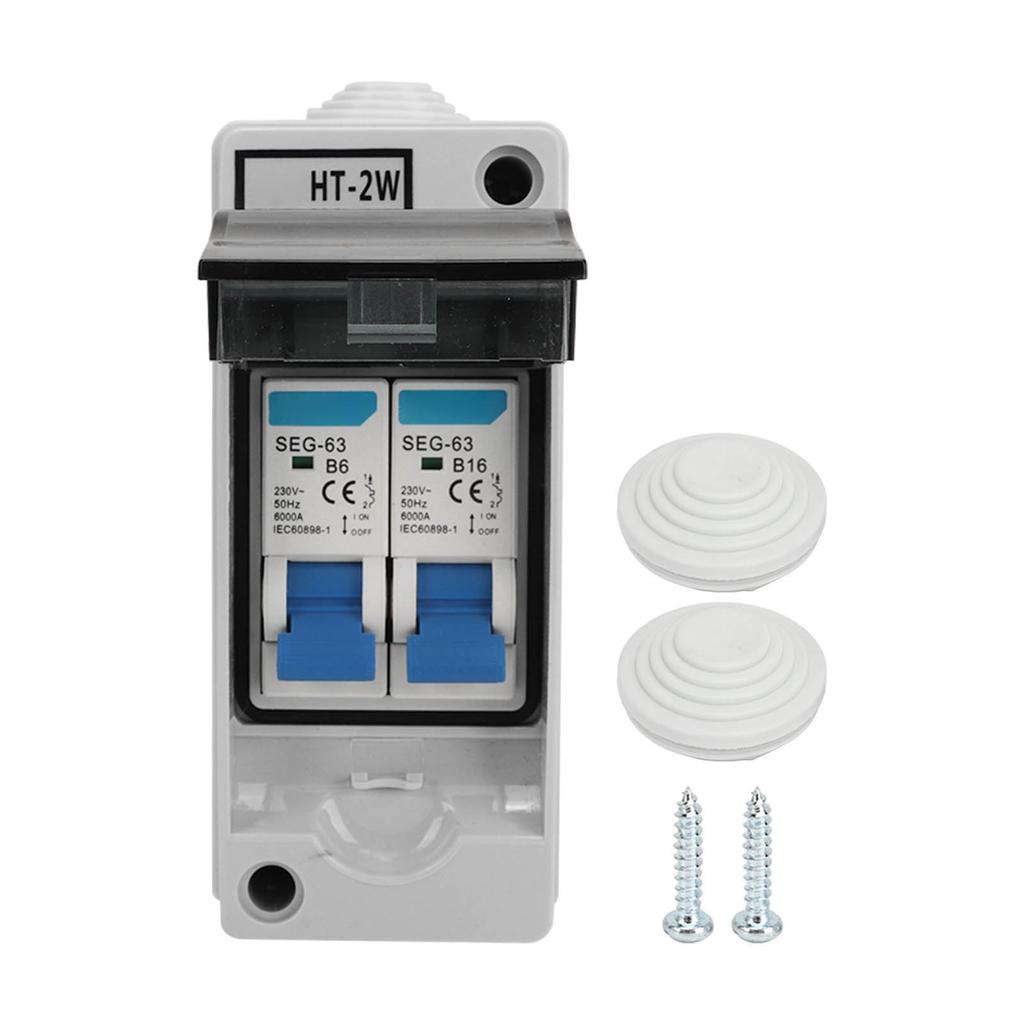 2 Poles MCB Miniature Leakage Circuit Breaker Waterproof Power Distribution Box 230V 6A 16A