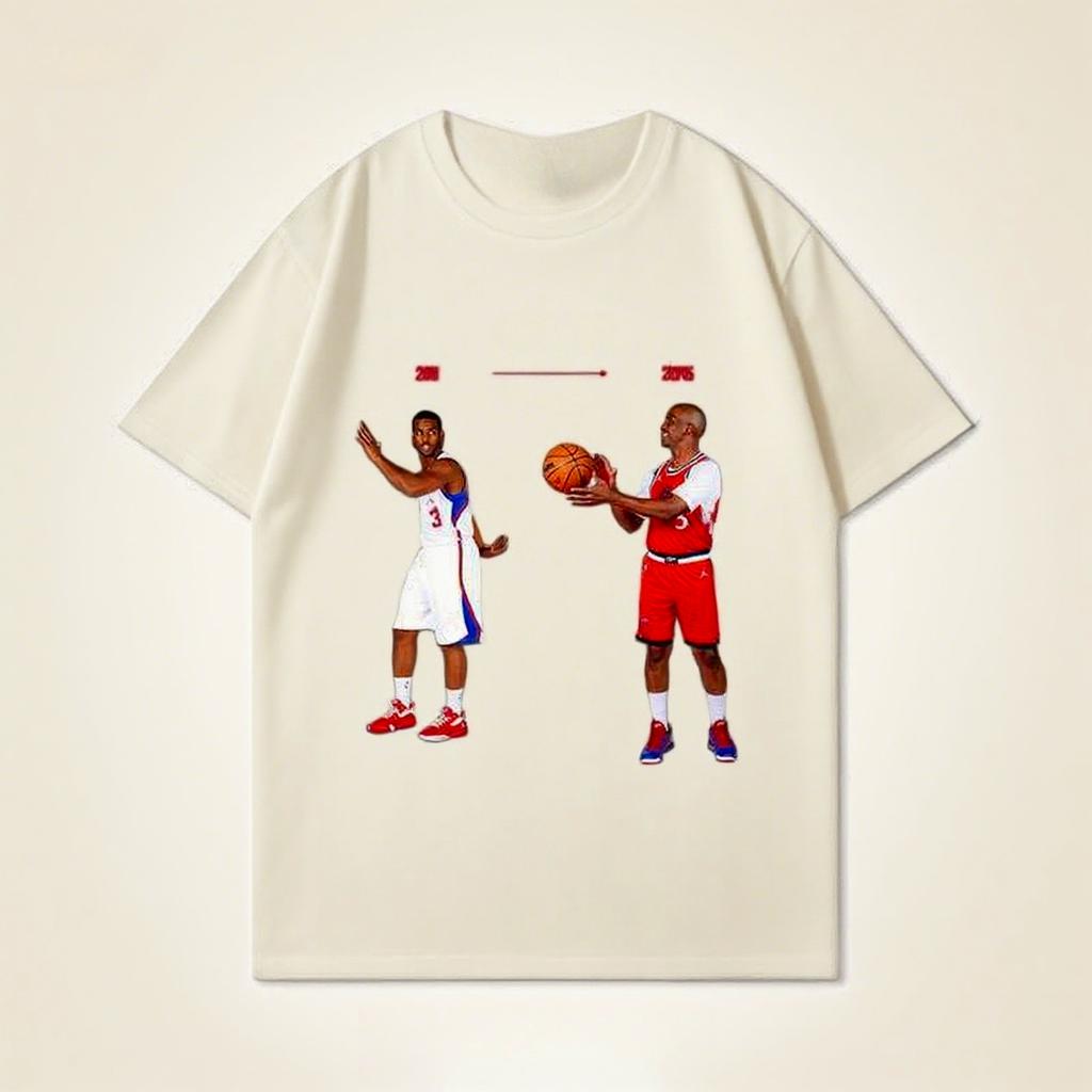 Autumn Pure Cotton Skin-friendly T-shirt Men and Women Couples Fashion Simple Basketball Retro Printing Trend Large Size T-shirt