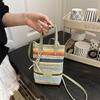 Color Striped Bucket Bag Leather Top Handle Daily Mobile Phone Purse Stripes Woven Crossbody Bag Small Luxury Small Square Bags