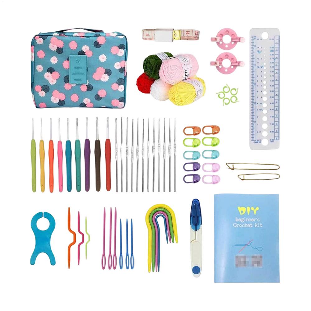 63-teiliges Häkel-Materialset für Anfänger mit Anleitung Tragbare Handstrick-Kunstwerkzeuge Häkel-DIY-Strickset