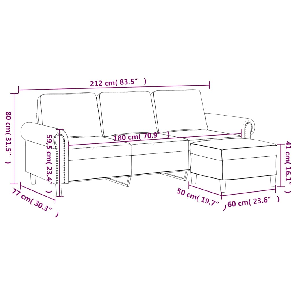 3 Seater Sofa with Footstool Blue 180 cm Velvet