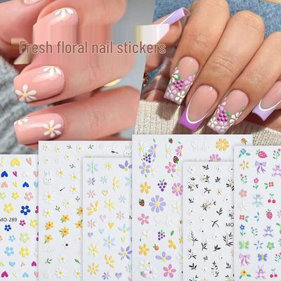 3D Cute Cartoon Flower Nail Art Stickers - Bow, Heart, Daisy, Tulip Design