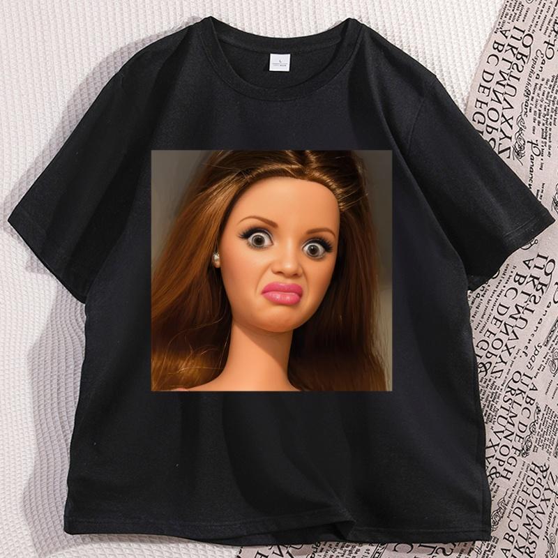 Lustiges Puppengesicht T-Shirt mit wertendem Ästhetik-Tee Humor Grafik-T-Shirts Baumwolle Kurzarm Rundhalsausschnitt Bequeme Kleidung S