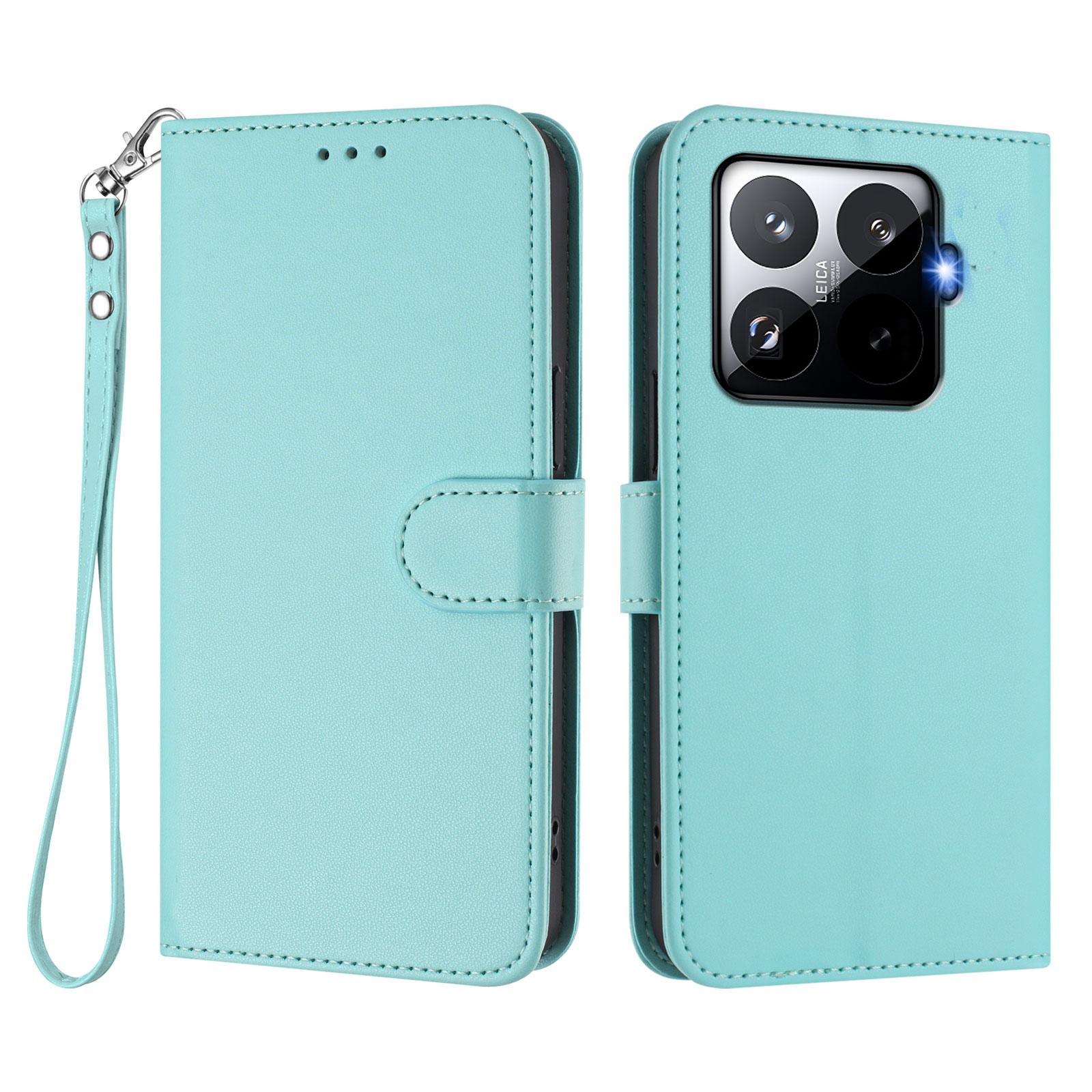 

For Xiaomi 15T Pro Leather Case Wallet Stand Phone Cover with Wrist Strap Mint Green
