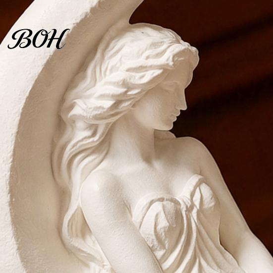 Eco Friendly PLA Statue Moon Girl Figurine, 3D Printed Mystical On Crescent Small for Tabletop Statue, Collectible Sculpture Bedroom Shelf Decor