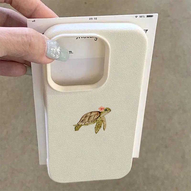 Lily Flower Turtle Lychee Texture Phone Case For iPhone 17 16 15 Pro Max 14 13 12 11 Pro 15 Plus 17 Air Silicone Soft Cover