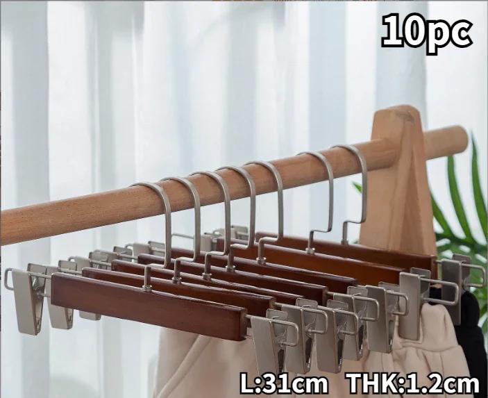 10pcs Vintage Wooden Pants Hangers,Solid Trouser Racks with Adjustable Non-Slip Clips,Home Organizers Hanger for Dress Scarf