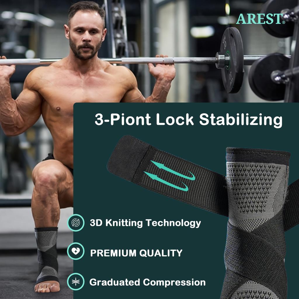 2-Piece Compression Ankle Braces for Men & Women - Adjustable Wrap Straps for Sports, Running, & Joint Stabilization