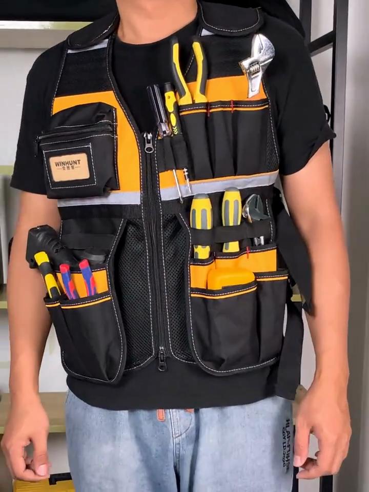 Adjustable Electrical Tool Vest -Durable Multi-Pocket Storage Bag for Handyman, Carpenter Work Vest with Zip Pocket, Electrical Tools for Electricians