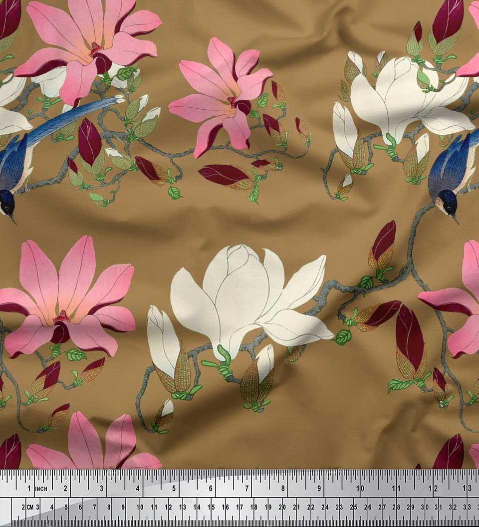 

Японська креп-атласна тканина Soimoi, листя та квітковий художній декор, друковані метри 42 дюйми 42 Inch Wide - Poly Crepe коричневий