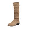 Coarse Heel Suede Khaki Pile Medium Tube Knight Boots Women's Shoes New Autumn and Winter Skinny Long Tube Long Boots
