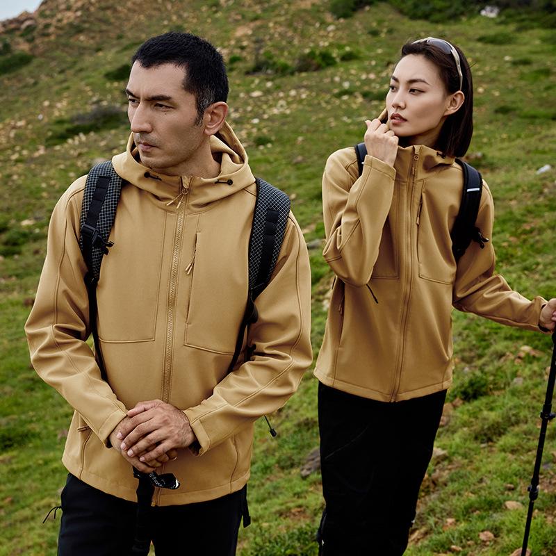 YKK Zipper Hooded Softshell Jacket - High Stretch, Waterproof, Anti-static, All-season Outerwear for Couples, Style D30