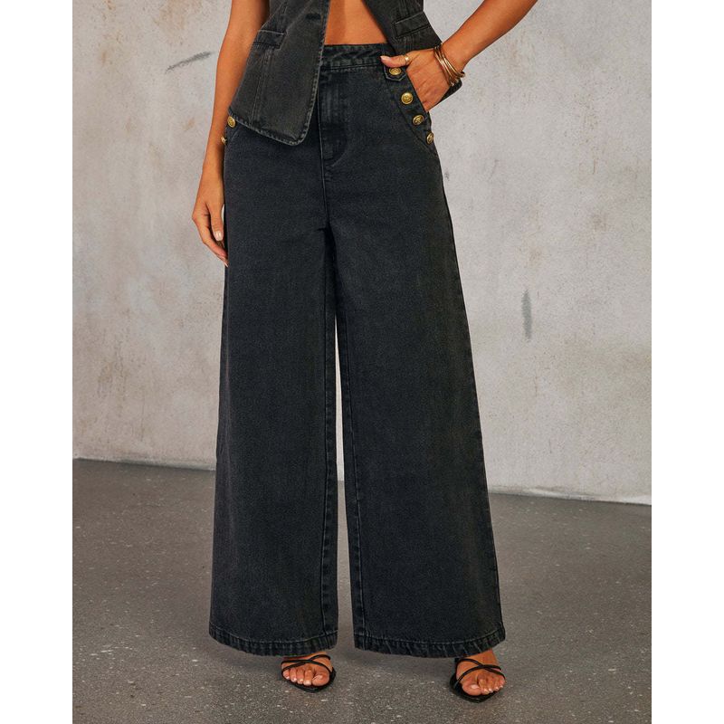 Fashion Denim Suit2025 New Women American Solid Loose Fashion Denim Suit Wide Leg Pants