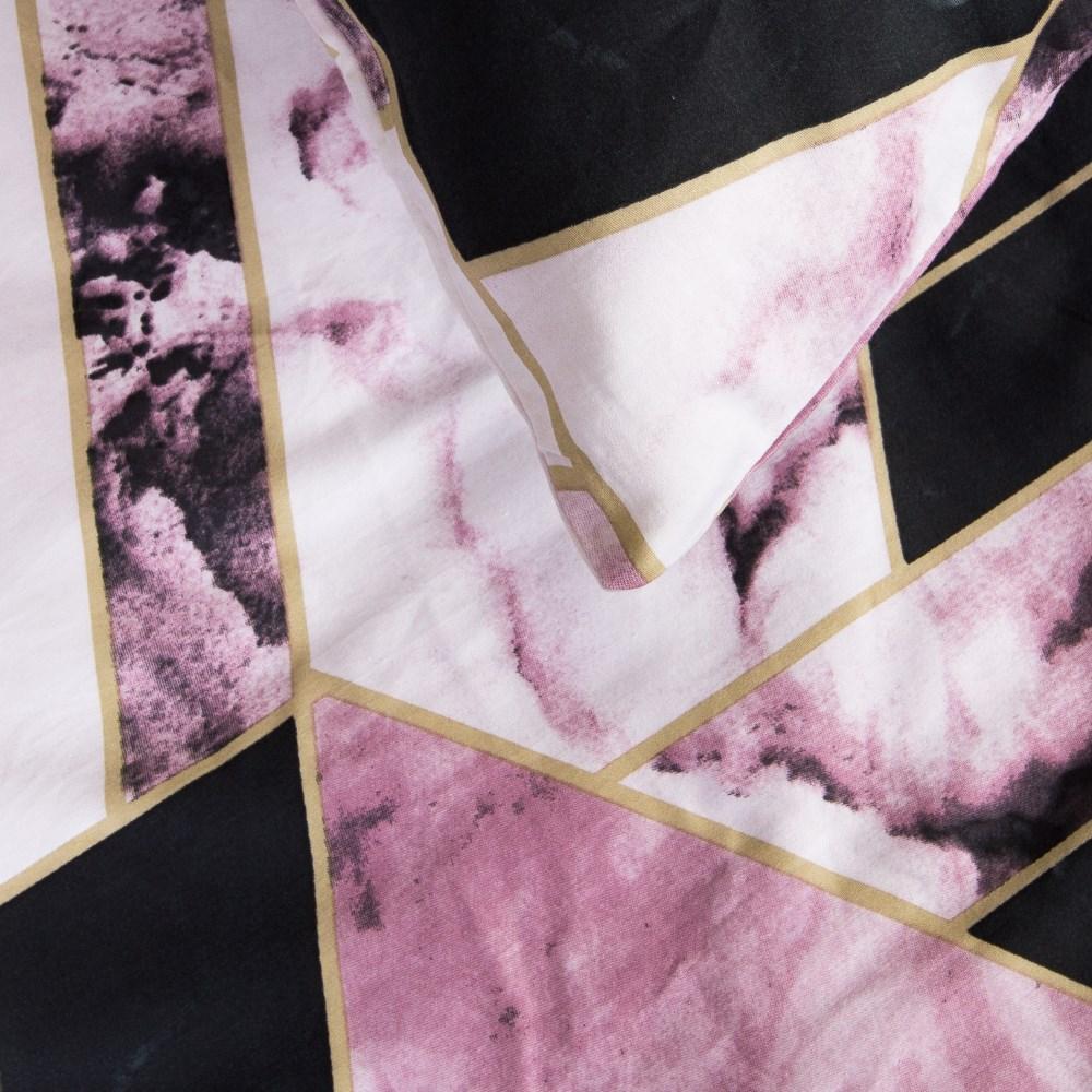 Cotton bedding 220x200 satin COTTON black pink geometric marble