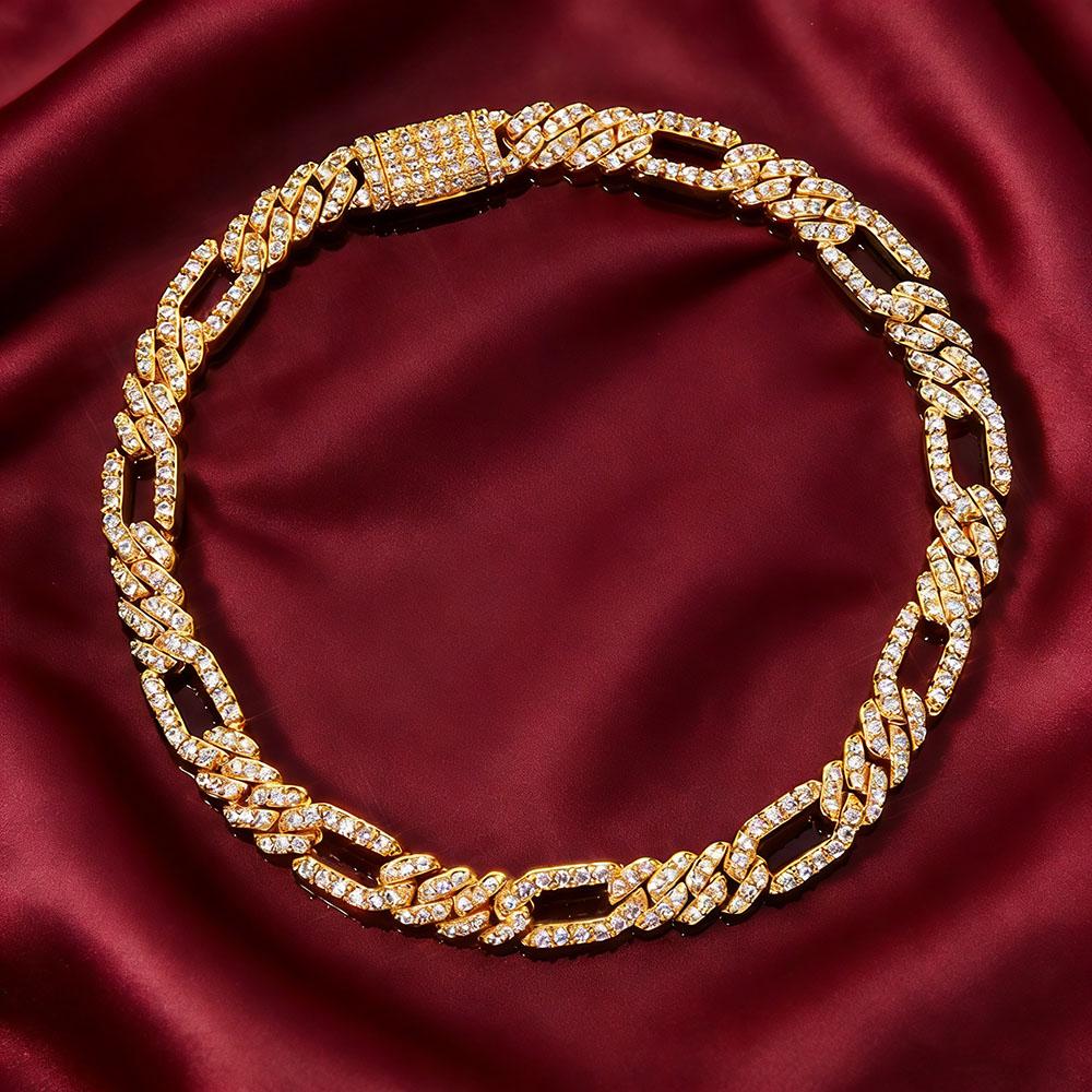 

HHIOK Advanced 7mm Hip Hop Jewelry 18K Gold Plated Brass Iced Zircon Figaro Cubic Zirconia Cuban Chain Necklace Jewelry 7in 17.78cm Bracelet&Gold Color