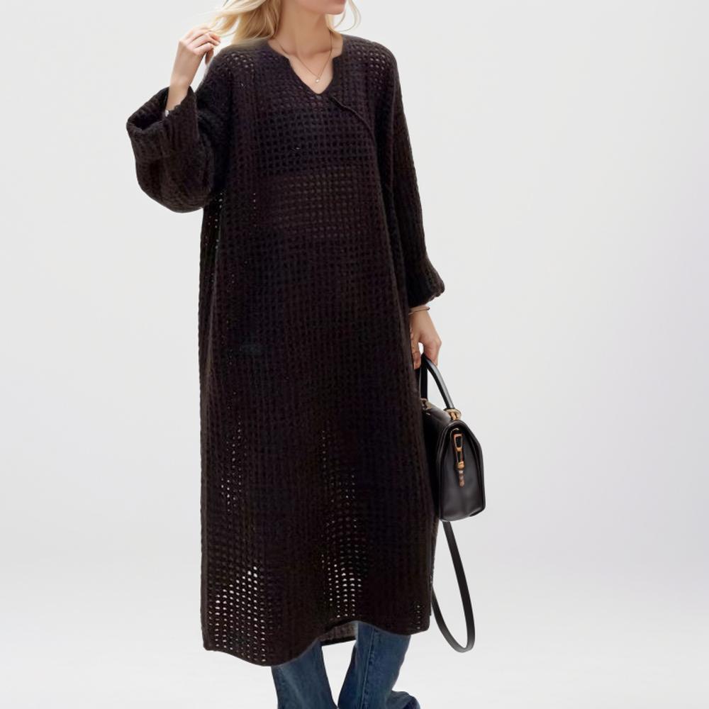 

DIMANAF 2024 новый женский свитер с длинным рукавом платье с круглым вырезом вязаная теплая свободная одежда One Size