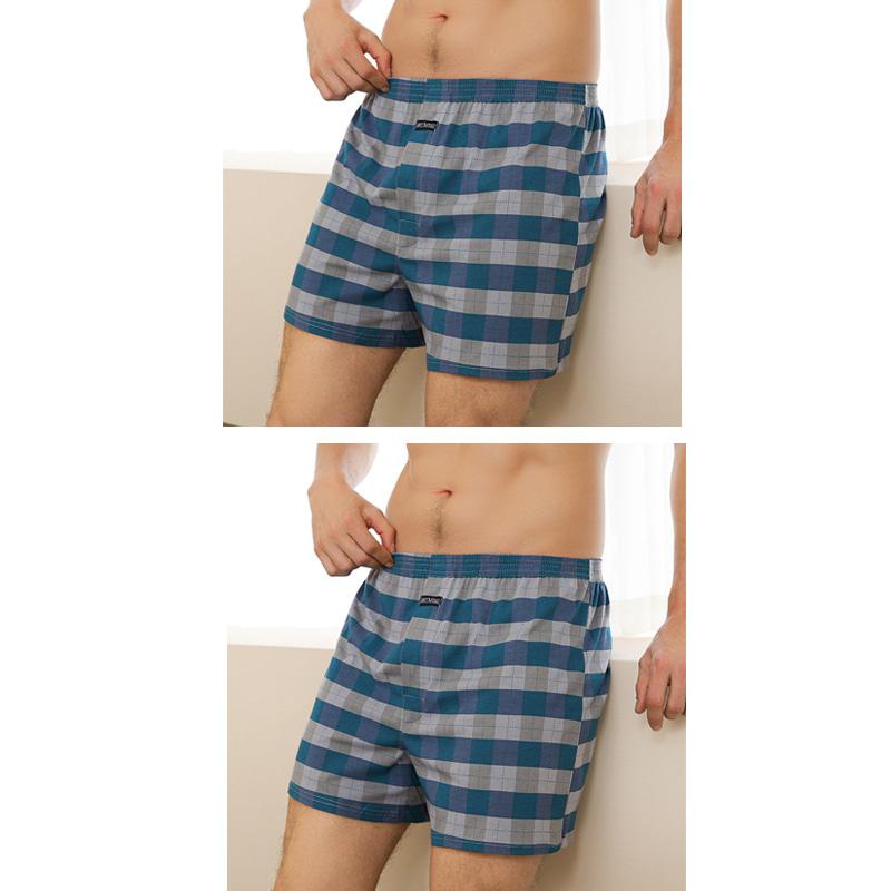 2pcs Male Arrow Pants Men Cotton Plaid Boxers Shorts Loose Mid-Waisted Men's Plus Size Underwear Homewear Comfortable Panties