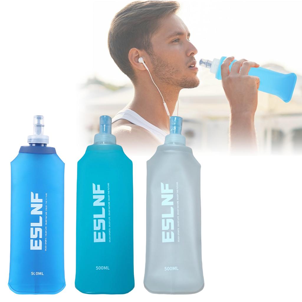 500ml Folding Flask Water Bottles with Straw Soft TPU Portable Water Bags for Outdoor Sport Running Cycling Camping Bottle