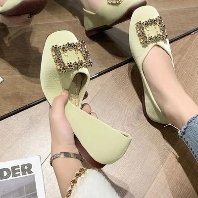 Fashion With Crystals Green Shoes for Women Diamond Square Toe Woman Flats Rhinestone On Promotion Low Price Chic and Elegant Wholesale