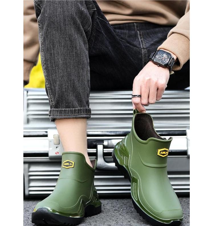 

Чоловіче взуття для дощу Водонепроникне, Протиковзне та Зносостійке Короткі Гумові Чоботи для Риболовлі Кухонне Взуття для Води 43 зелений