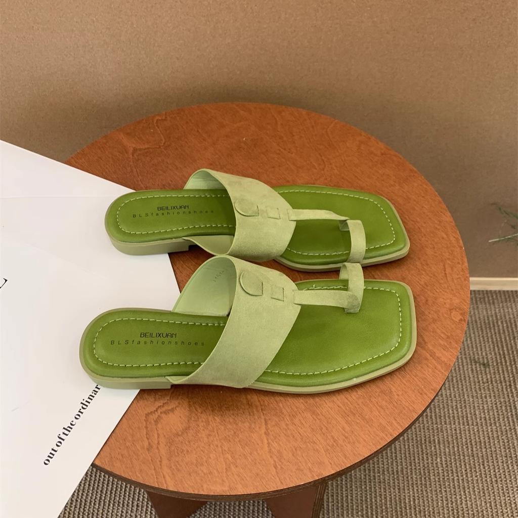 Toe slippers female summer wear new French gentle fairy wind toe sandals seaside vacation flat beach shoes