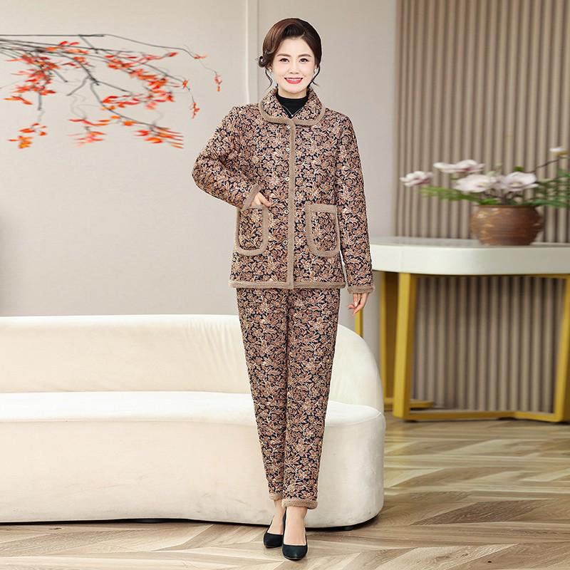 

Mom s Winter Plus Velvet Cotton Jacket & Pants Set - Fashionable and Cozy Two-Piece Home Pajamas 2XL (105-120 lbs) темно-синього кольору