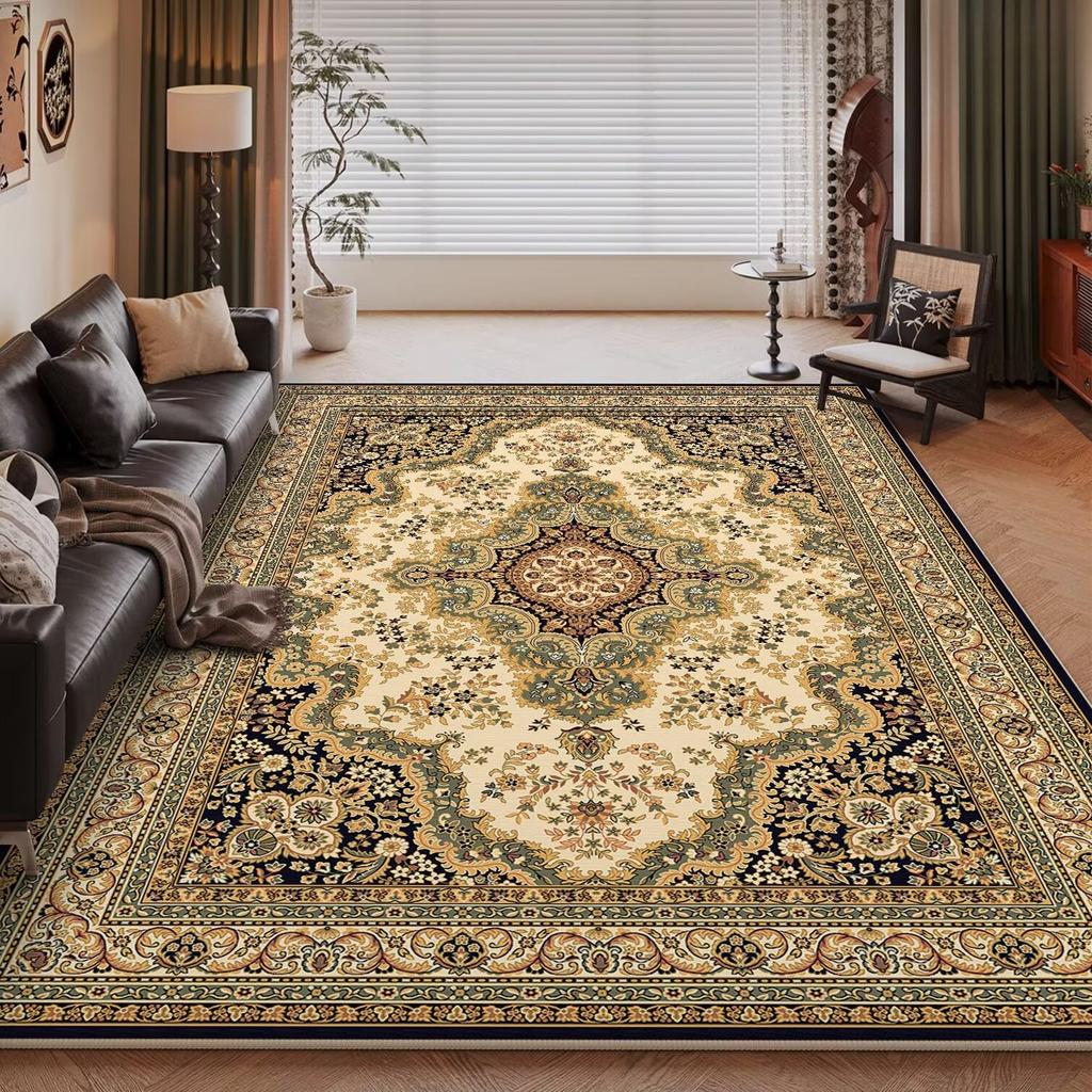 Vintage Light Luxury Living Room Carpet Persia Machine Washable Decoration Coffee Tables Bedroom Rug Plush Mat
