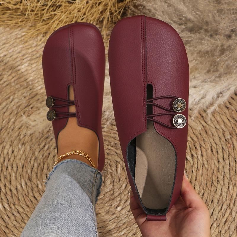 Spring and Autumn new soft leather flat-bottomed casual single shoes women's round head shallow mouth one pedal large size women's shoes