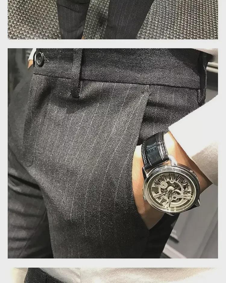 Men's Slim Fit Striped Plaid Trousers - Casual Korean Style with British Flair