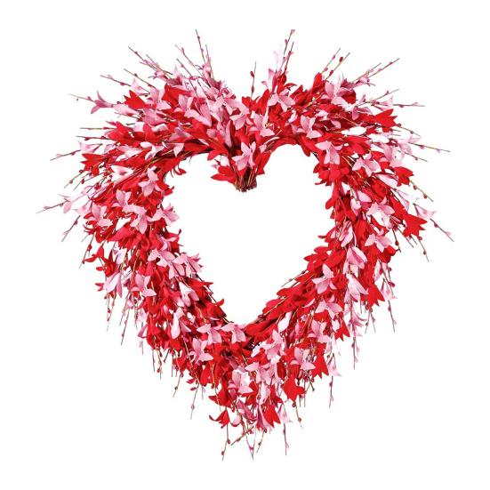 

Holiday Wreath Heart Shape Indoor Outdoor Decorative Wreath with Festive Flowers Greenery Home Party Office Decor E