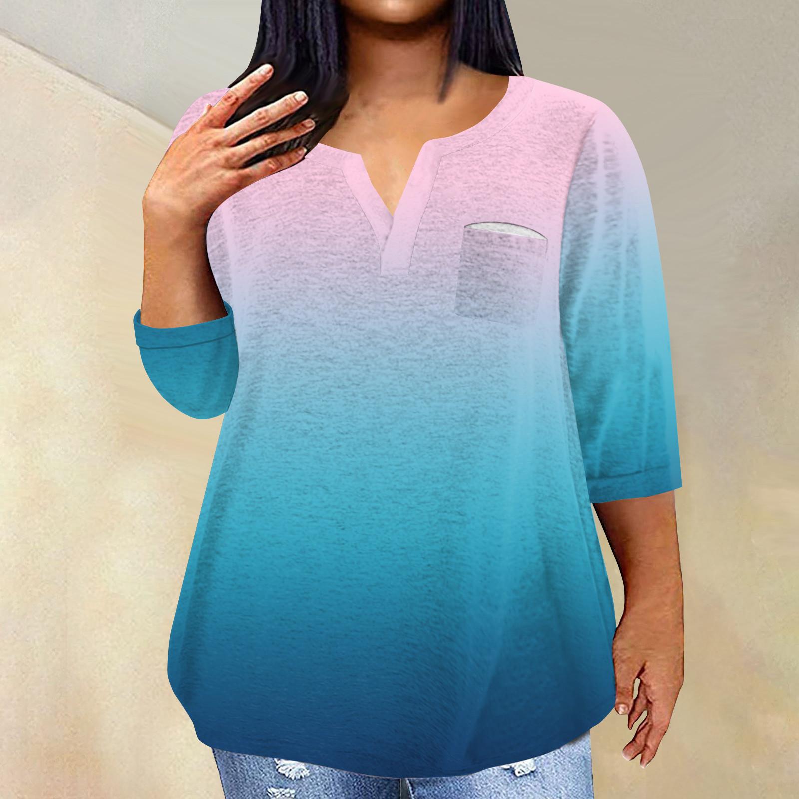 

Женский модный повседневный пуловер с рукавами три четверти и V-образным вырезом с принтом, топ с рукавами 4/3 XXL розовый